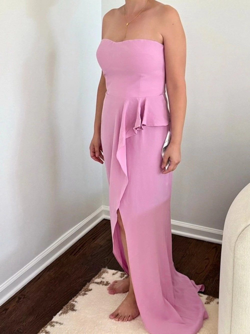 Dress the Population Kai Strapless Sweetheart Peplum High Slit Gown Strapless